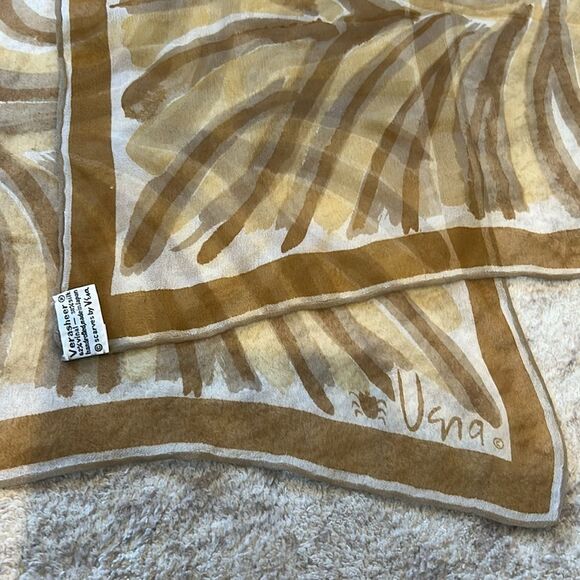 Vera Vintage sheer Brown and Cream Swirl Pattern Scarf - Picture 2 of 6